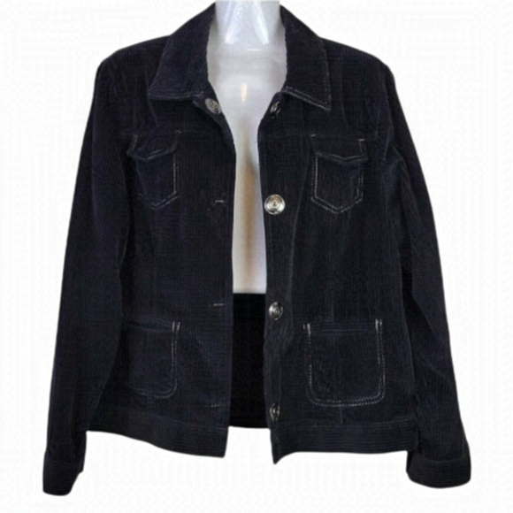 J. Jill Corduroy Jacket Snap Buttons Black L - Picture 1 of 14